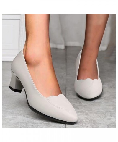 Ballet Flats Wide, Women's High Chunky Closed Toe Block Heels Pointed Toe Wedding Party Slip On Pumps Halloween Z 04-beige $1...