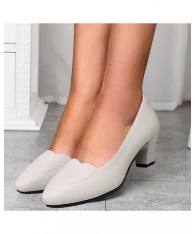 Ballet Flats Wide, Women's High Chunky Closed Toe Block Heels Pointed Toe Wedding Party Slip On Pumps Halloween Z 04-beige $1...