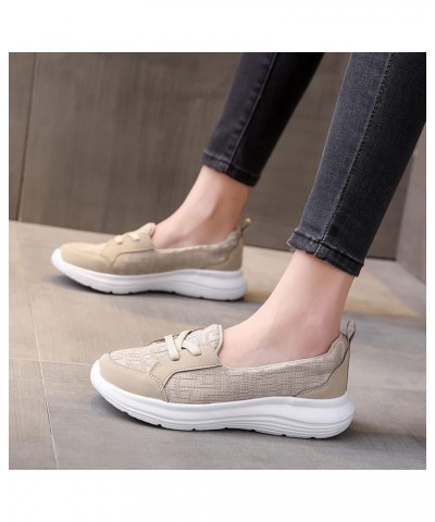 Orthopedic Women's Breathable Slip on Arch Support Non-Slip Shoes on The Go 2024 Comfort Loafers Flats Wide Width Beige $11.7...