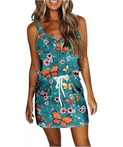 Women's Summer Sexy Sleeveless Dresses Fashion Deep V Neck Mini Dresses Slim Floral Printed Short Dresses 4-green $13.99 Outd...