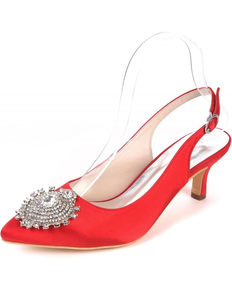 Women Comfort Crystals Wedding Shoes for Bride Pointed Toe Formal Prom Party Dress Shoes Slingbacks Summer Pumps B-red $33.65...