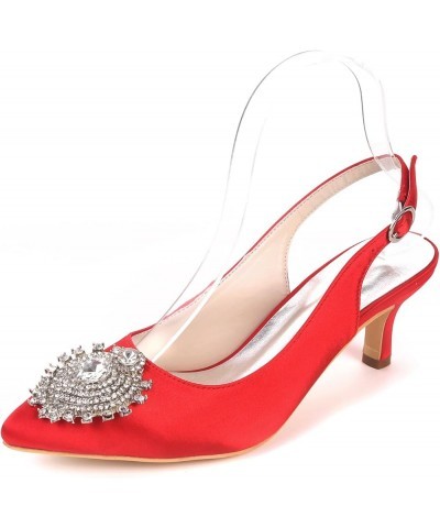 Women Comfort Crystals Wedding Shoes for Bride Pointed Toe Formal Prom Party Dress Shoes Slingbacks Summer Pumps B-red $33.65...