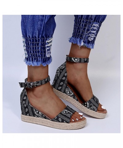 Sandals Women Wedge Women's Espadrilles Wedge Sandals Ankle Buckle Strap Open Toe Wedge Platform Sandals $13.43 Outdoor Shoes