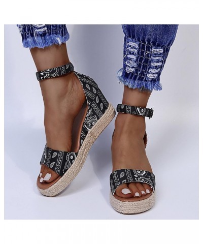 Sandals Women Wedge Women's Espadrilles Wedge Sandals Ankle Buckle Strap Open Toe Wedge Platform Sandals $13.43 Outdoor Shoes