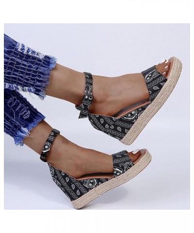 Sandals Women Wedge Women's Espadrilles Wedge Sandals Ankle Buckle Strap Open Toe Wedge Platform Sandals $13.43 Outdoor Shoes