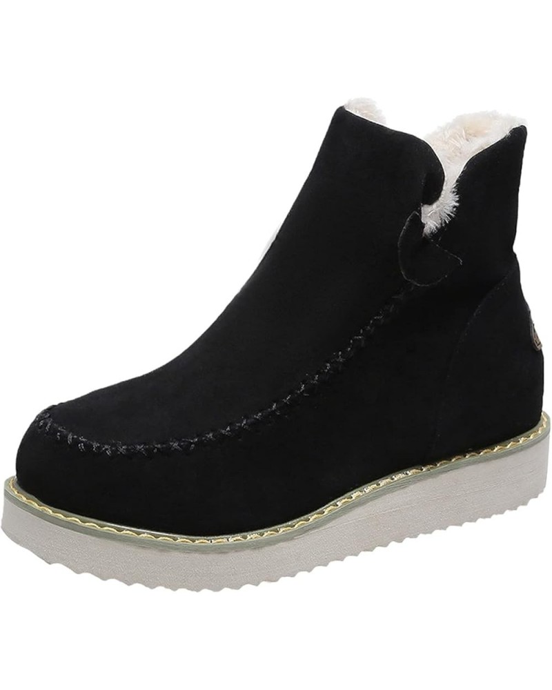 Women's Slip-On Wedge Boots Fur Lined Insulated Snow Boots Winter Fuzzy Warm Moc Toe Work Booties Plus Size Oxfords Black $21...