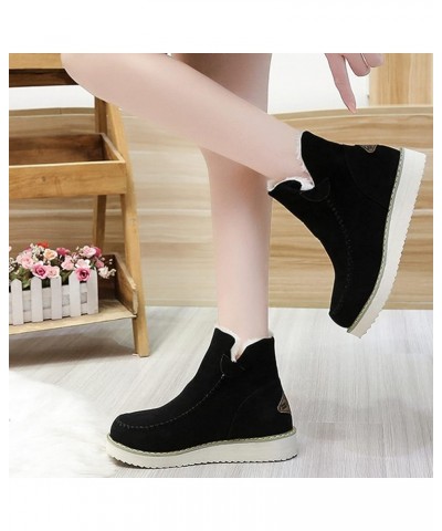 Women's Slip-On Wedge Boots Fur Lined Insulated Snow Boots Winter Fuzzy Warm Moc Toe Work Booties Plus Size Oxfords Black $21...