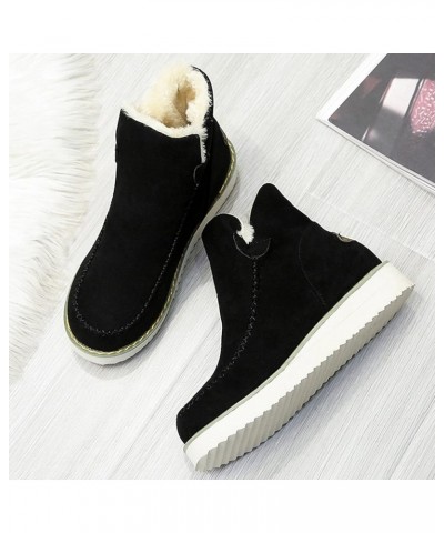 Women's Slip-On Wedge Boots Fur Lined Insulated Snow Boots Winter Fuzzy Warm Moc Toe Work Booties Plus Size Oxfords Black $21...