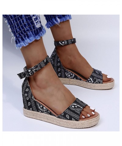 Sandals Women Wedge Women's Espadrilles Wedge Sandals Ankle Buckle Strap Open Toe Wedge Platform Sandals $13.43 Outdoor Shoes