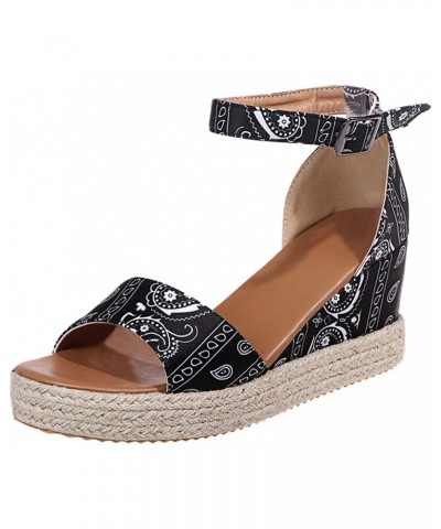 Sandals Women Wedge Women's Espadrilles Wedge Sandals Ankle Buckle Strap Open Toe Wedge Platform Sandals $13.43 Outdoor Shoes