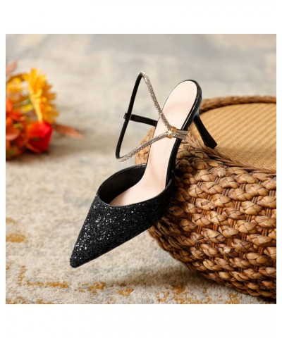 Women's Glitter Closed Pointed Toe Stilettos Heeled Sandals Bling Slip On Fashion Party Wedding Sandal 1.97"black $30.08 Sandals