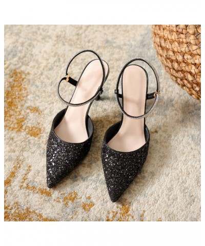 Women's Glitter Closed Pointed Toe Stilettos Heeled Sandals Bling Slip On Fashion Party Wedding Sandal 1.97"black $30.08 Sandals