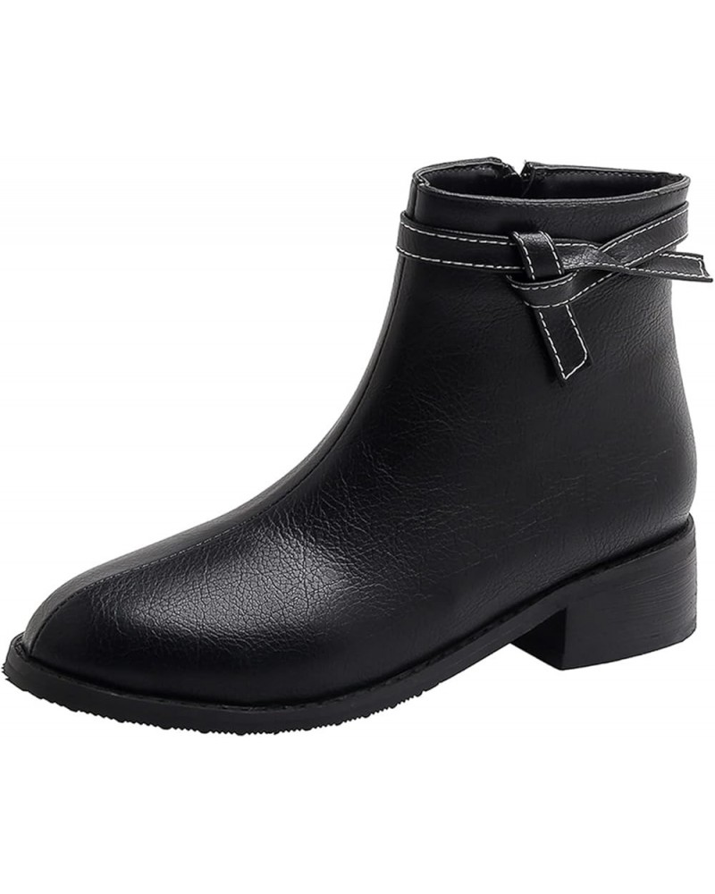 Women Booties Women Chunky Heel Zip Ankle Boots Women Block Heel Round Toe Ankle Boots Black $21.41 Boots