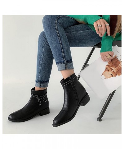 Women Booties Women Chunky Heel Zip Ankle Boots Women Block Heel Round Toe Ankle Boots Black $21.41 Boots