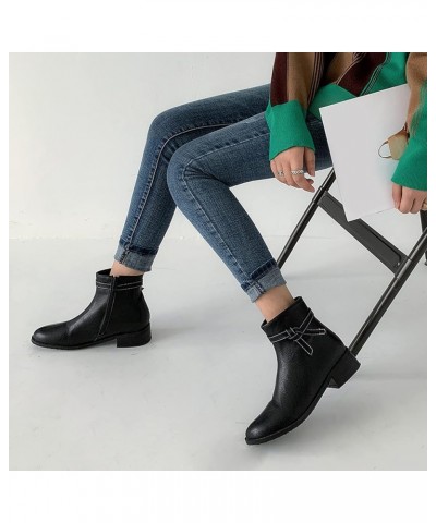 Women Booties Women Chunky Heel Zip Ankle Boots Women Block Heel Round Toe Ankle Boots Black $21.41 Boots