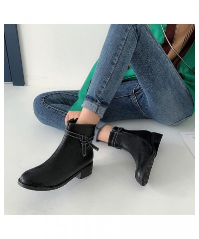 Women Booties Women Chunky Heel Zip Ankle Boots Women Block Heel Round Toe Ankle Boots Black $21.41 Boots