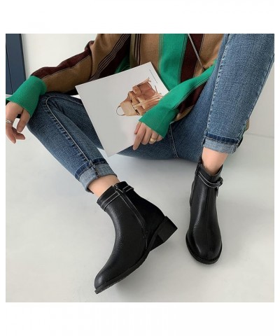 Women Booties Women Chunky Heel Zip Ankle Boots Women Block Heel Round Toe Ankle Boots Black $21.41 Boots