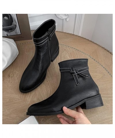 Women Booties Women Chunky Heel Zip Ankle Boots Women Block Heel Round Toe Ankle Boots Black $21.41 Boots