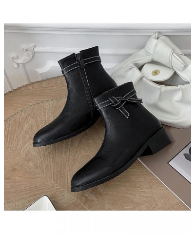 Women Booties Women Chunky Heel Zip Ankle Boots Women Block Heel Round Toe Ankle Boots Black $21.41 Boots