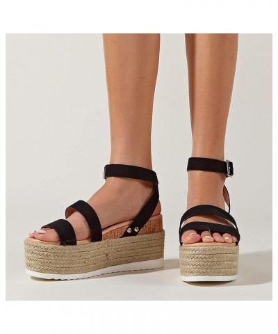 Women's Summer Buckle Strap Wedges Weave Beach Open Toe Breathable Sandals Shoes Z 12-black $22.27 Sandals