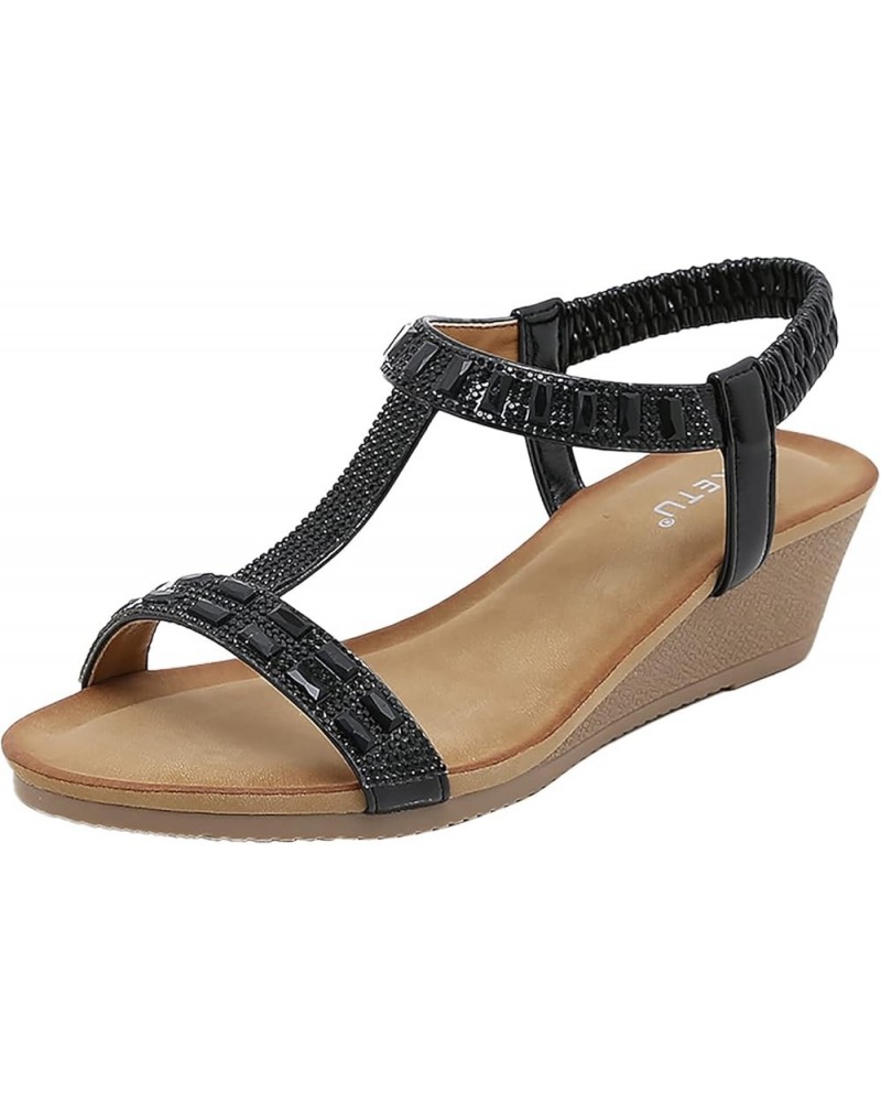 Women's Ankle Strap Flat Sandals, Women Sandals Peep Toe T Strap Bohemia Women Sandals Flats Flip Flops Beach Z 05-black $15....