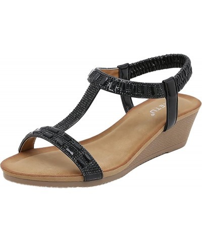 Women's Ankle Strap Flat Sandals, Women Sandals Peep Toe T Strap Bohemia Women Sandals Flats Flip Flops Beach Z 05-black $15....