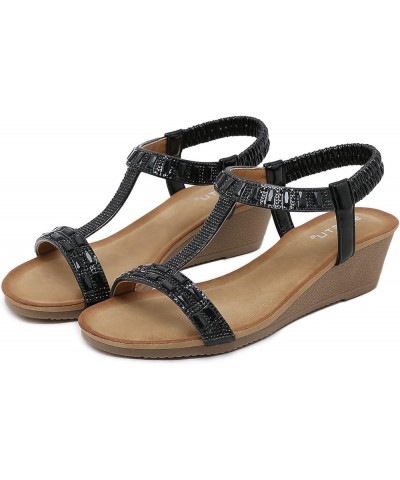 Women's Ankle Strap Flat Sandals, Women Sandals Peep Toe T Strap Bohemia Women Sandals Flats Flip Flops Beach Z 05-black $15....