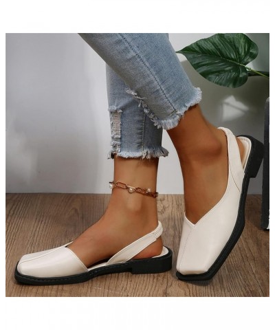 Ladies Fashion Summer Solid Color Toe Shoes Elastic Low Heel Casual Sandals Thong Sandals for Women 11 Beige $15.36 Sandals