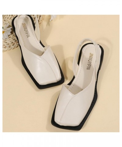 Ladies Fashion Summer Solid Color Toe Shoes Elastic Low Heel Casual Sandals Thong Sandals for Women 11 Beige $15.36 Sandals