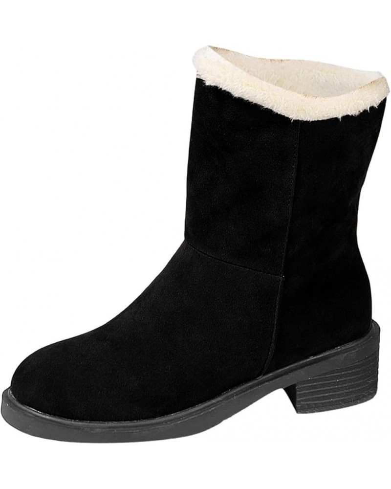 Women's Cotton Warm Snow Winter Lace Up Flat Plus Size Comfortable Ankle Snow Boots 13-black $26.35 Boots