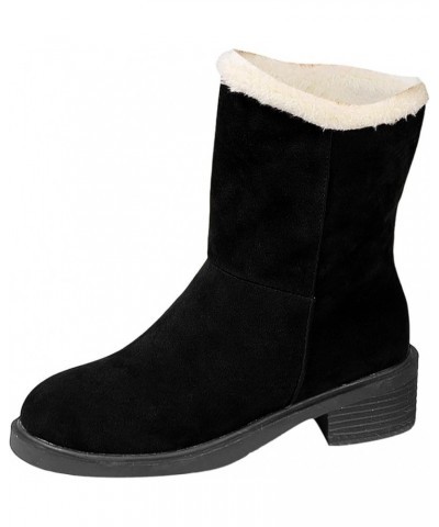 Women's Cotton Warm Snow Winter Lace Up Flat Plus Size Comfortable Ankle Snow Boots 13-black $26.35 Boots