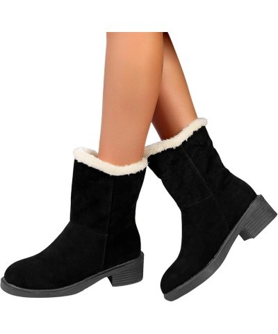 Women's Cotton Warm Snow Winter Lace Up Flat Plus Size Comfortable Ankle Snow Boots 13-black $26.35 Boots