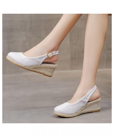 walking sandals women, Summer Womens Resort Style Floral Embroidered Pattern Wedge Slippers Z 13-white $18.78 Athletic Shoes