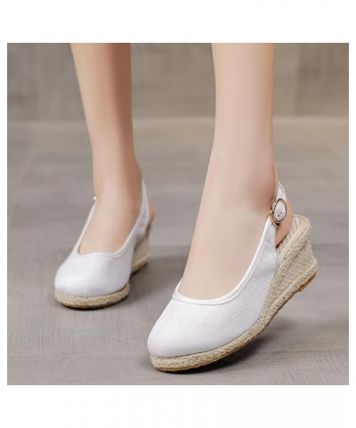 walking sandals women, Summer Womens Resort Style Floral Embroidered Pattern Wedge Slippers Z 13-white $18.78 Athletic Shoes