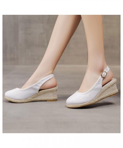 walking sandals women, Summer Womens Resort Style Floral Embroidered Pattern Wedge Slippers Z 13-white $18.78 Athletic Shoes