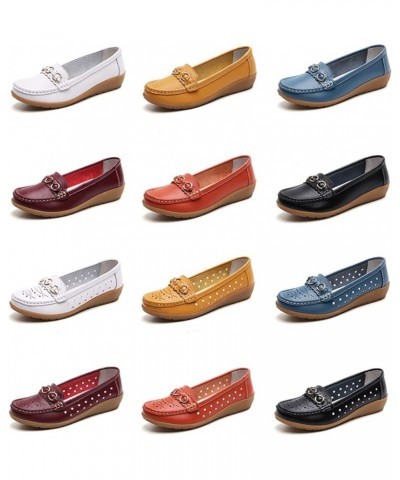 Women's Loafer Flat Shoes Hollowed Out Solid Color Comfortable Walking Leather Ladies Breathable Outdoor Lightweight Casual W...