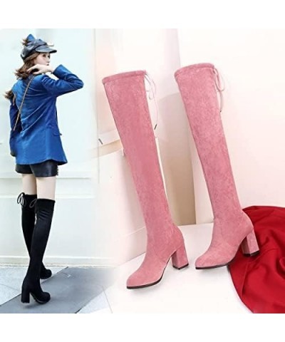 Women's Suede Thigh High Boots Fashion Chunky Heel Winter Sexy Over The Knee Heel Riding Long Boots 4 Black $22.25 Boots