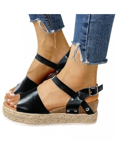 Women Retro Fashion Wedges Buckle Peep Sandals Strap Sandals Toe Summer Women's Casual Sandals for Women Wide Width (Black, 8...