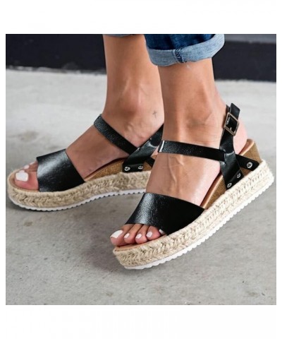 Women Retro Fashion Wedges Buckle Peep Sandals Strap Sandals Toe Summer Women's Casual Sandals for Women Wide Width (Black, 8...