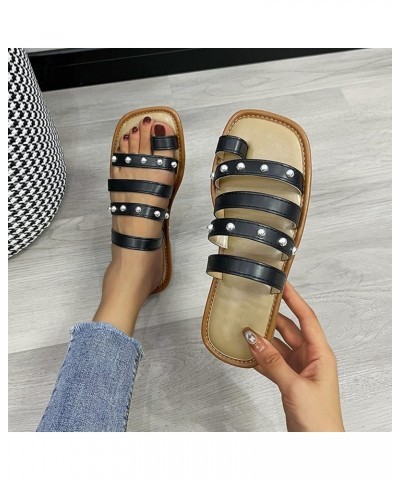 Fleece Slippers Womens Flip Flop Ladies Fashion Summer Solid Leather Fine Strap Slide on Shoes for Women No Back Black $13.99...