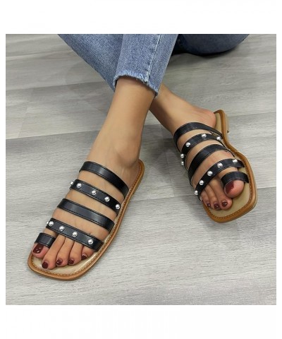 Fleece Slippers Womens Flip Flop Ladies Fashion Summer Solid Leather Fine Strap Slide on Shoes for Women No Back Black $13.99...