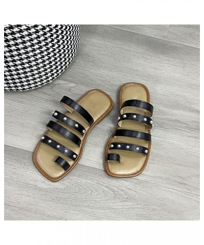 Fleece Slippers Womens Flip Flop Ladies Fashion Summer Solid Leather Fine Strap Slide on Shoes for Women No Back Black $13.99...