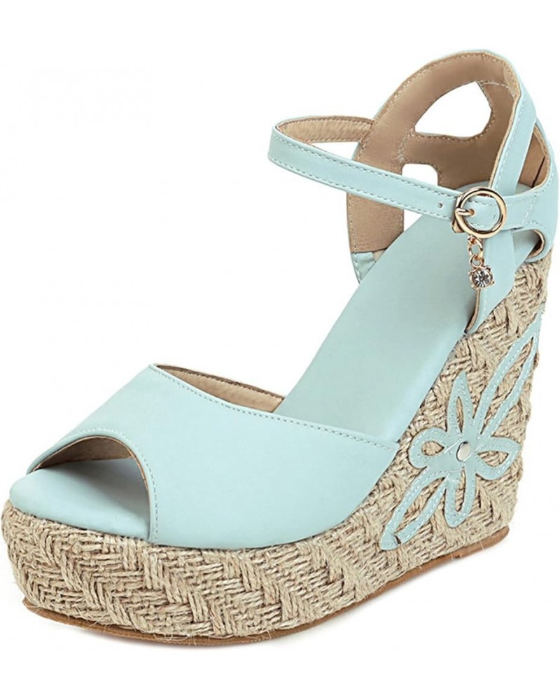 Womens Peep Toe Summer Fashion Ankle Strap Wedges Platform Espadrilles Sandals Blue $25.62 Sandals