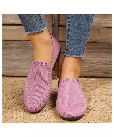 Ladies Fashion Solid Color Breathable Knitting Comfortable Flat Casual Shoes Sandals Women Wedge Pink $12.76 Slippers