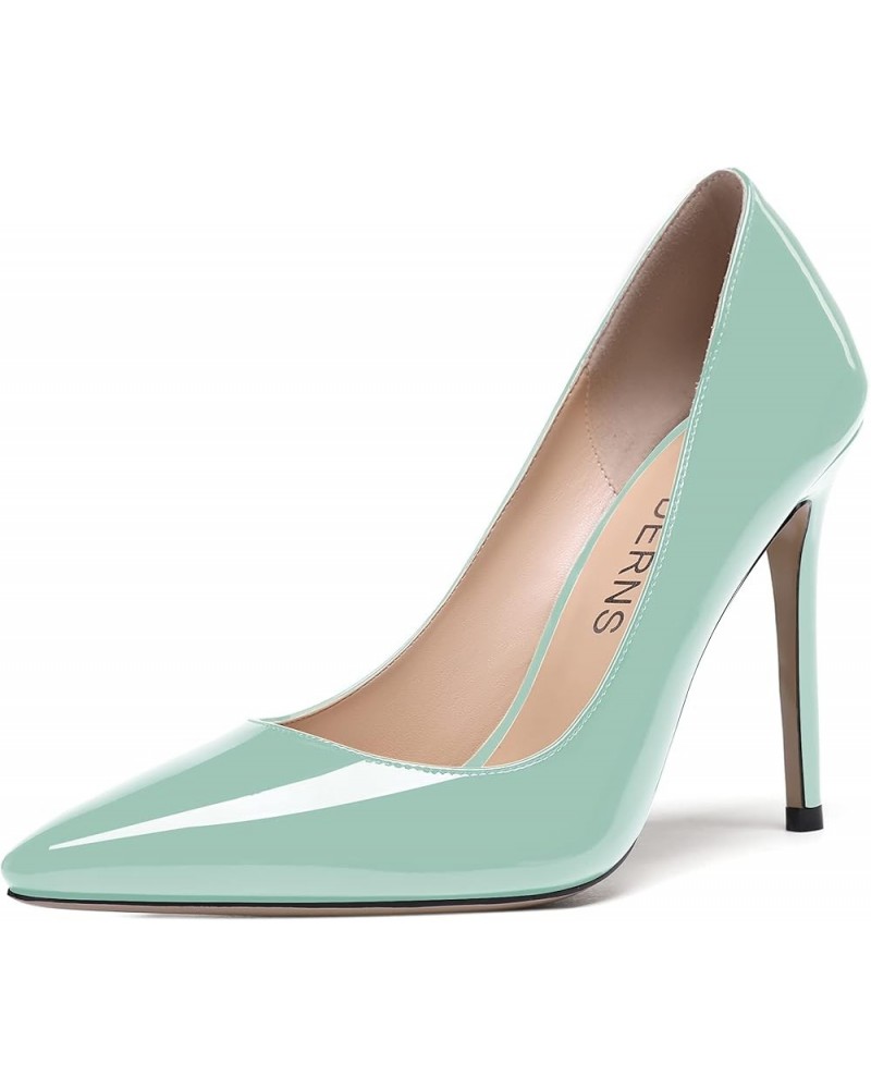 Women's Slim Pointed Toe Patent Leather Slip On Solid Stiletto High Heel Pumps Shoes 4 Inch Turquoise $32.99 Pumps