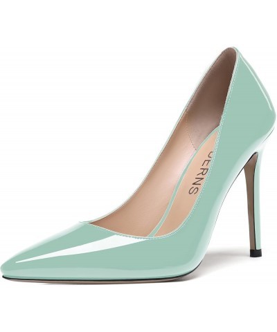 Women's Slim Pointed Toe Patent Leather Slip On Solid Stiletto High Heel Pumps Shoes 4 Inch Turquoise $32.99 Pumps