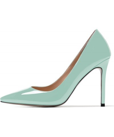 Women's Slim Pointed Toe Patent Leather Slip On Solid Stiletto High Heel Pumps Shoes 4 Inch Turquoise $32.99 Pumps