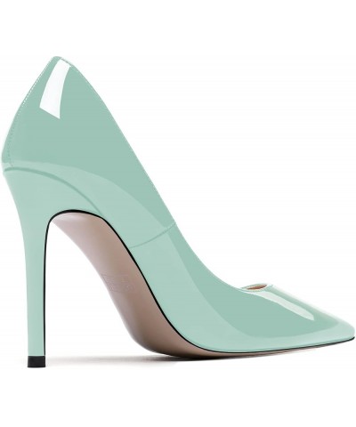 Women's Slim Pointed Toe Patent Leather Slip On Solid Stiletto High Heel Pumps Shoes 4 Inch Turquoise $32.99 Pumps