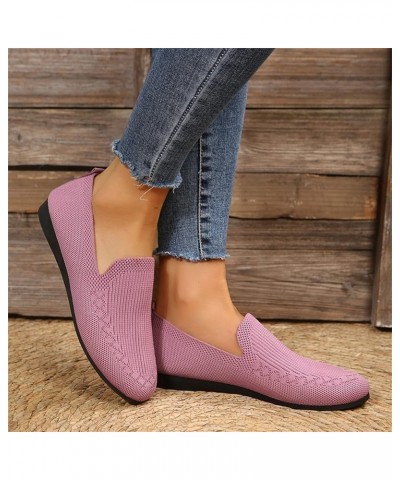 Ladies Fashion Solid Color Breathable Knitting Comfortable Flat Casual Shoes Sandals Women Wedge Pink $12.76 Slippers