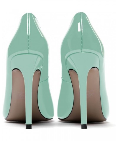 Women's Slim Pointed Toe Patent Leather Slip On Solid Stiletto High Heel Pumps Shoes 4 Inch Turquoise $32.99 Pumps